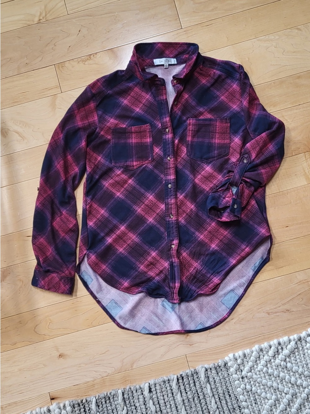 Womenβs' Pink Plaid Button-Up Shirt - Lightweight Long Sleeve